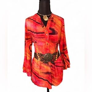 Cocomo y2k vintage disco maximalism fiery Red & Orange top w 3d embroidery